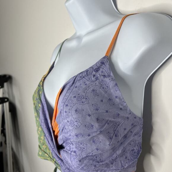 Maaji Florentina Mini Dress Small Bandana Patchwork Pastel Boho Festival Smocked - Picture 9 of 13